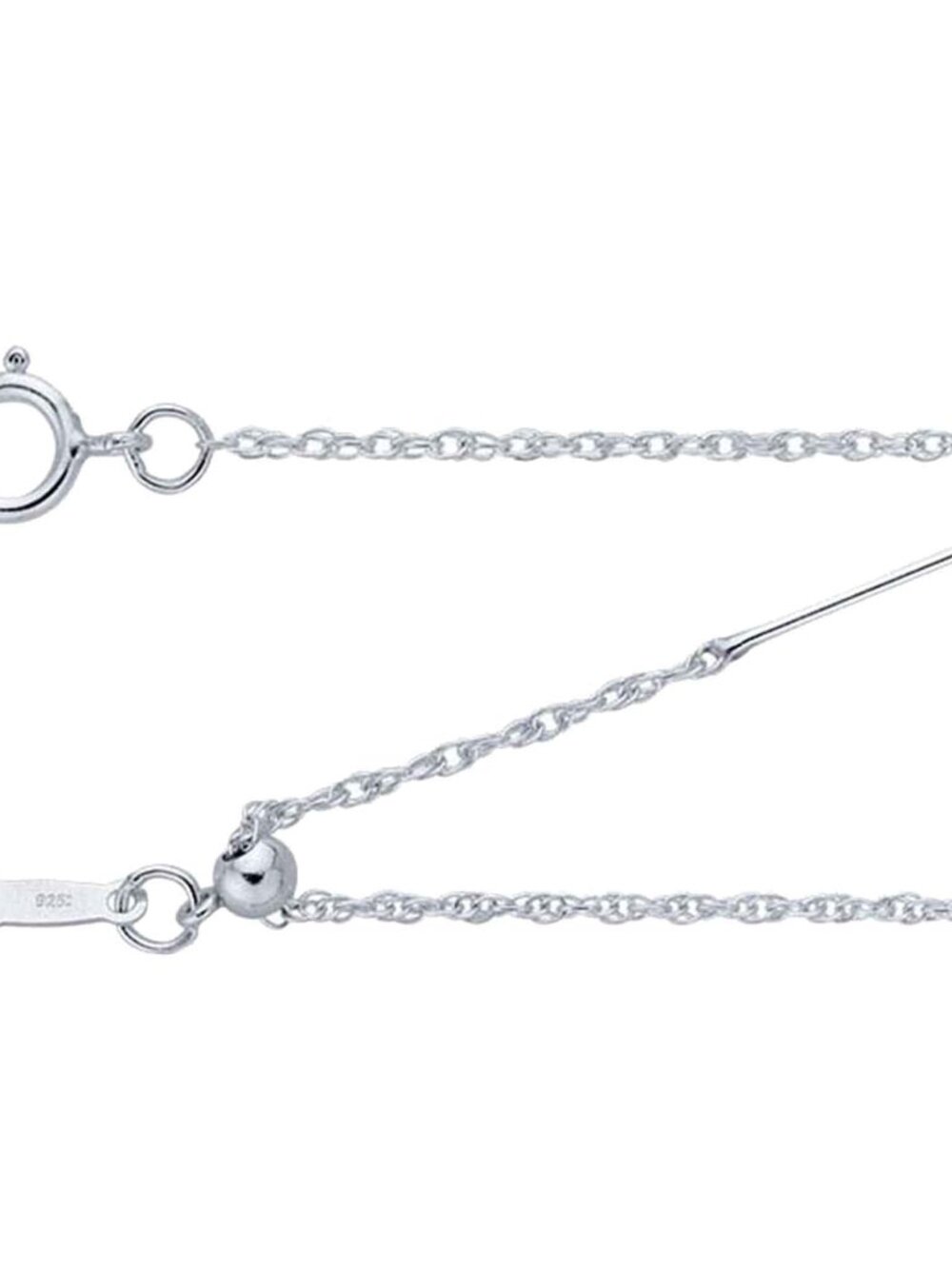 Sterling Silver 22" Add-A-Bead Cable Chain Necklace - Rhodium Plated, Adjustable